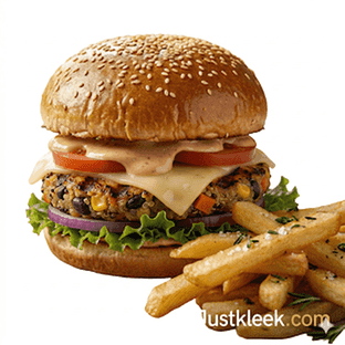 Veg Burger with cheese and Fries